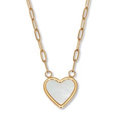 Mother of Pearl Gold Ion-Plated Stainless Steel Heart Necklace 18 to 20-inch