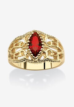 Simulated Birthstone Gold-Plated Filigree Ring