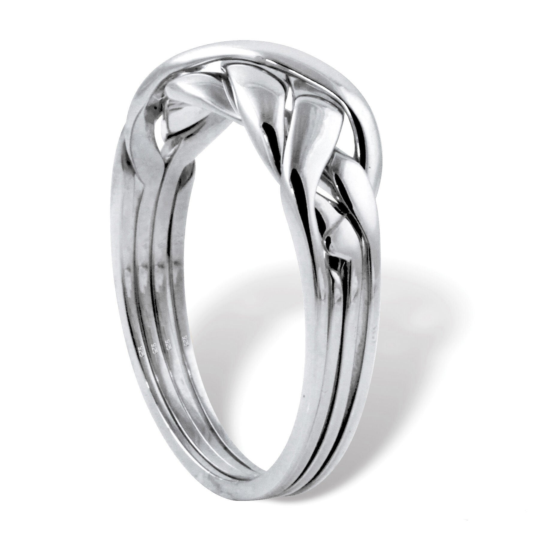 Platinum-plated Sterling Silver Interlocking Puzzle Ring, SILVER, on-hover image number 1