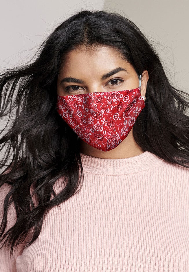 2-Layer Reusable Cotton Face Mask - Women's, RED BANDANA, hi-res image number null