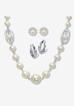 Silvertone Simulated Pearl Silvertone Graduated Jewelry Set, 18 Inches