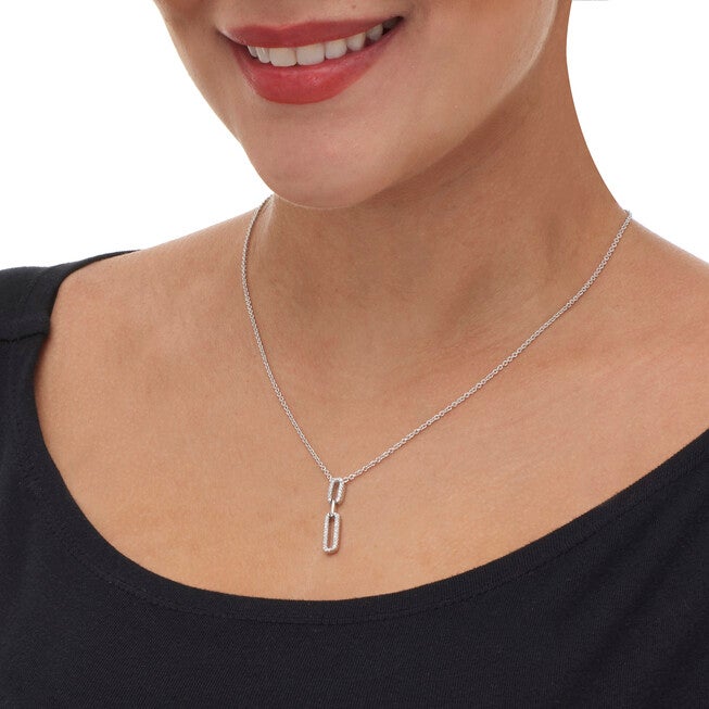 .20 TCW Round Cubic Zirconia Silvertone Paperclip Drop Necklace 18-inch, WHITE, alternate image number null