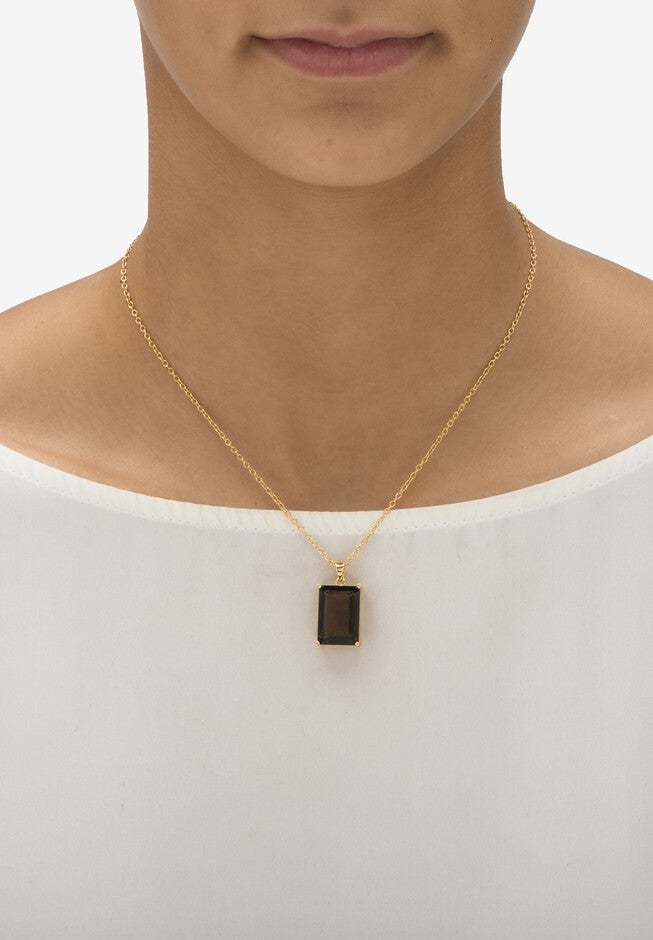 12.50 Tcw Hand-Cut Genuine Smoky Topaz Gold-Plated Pendant Necklace 16 inches, , alternate image number null