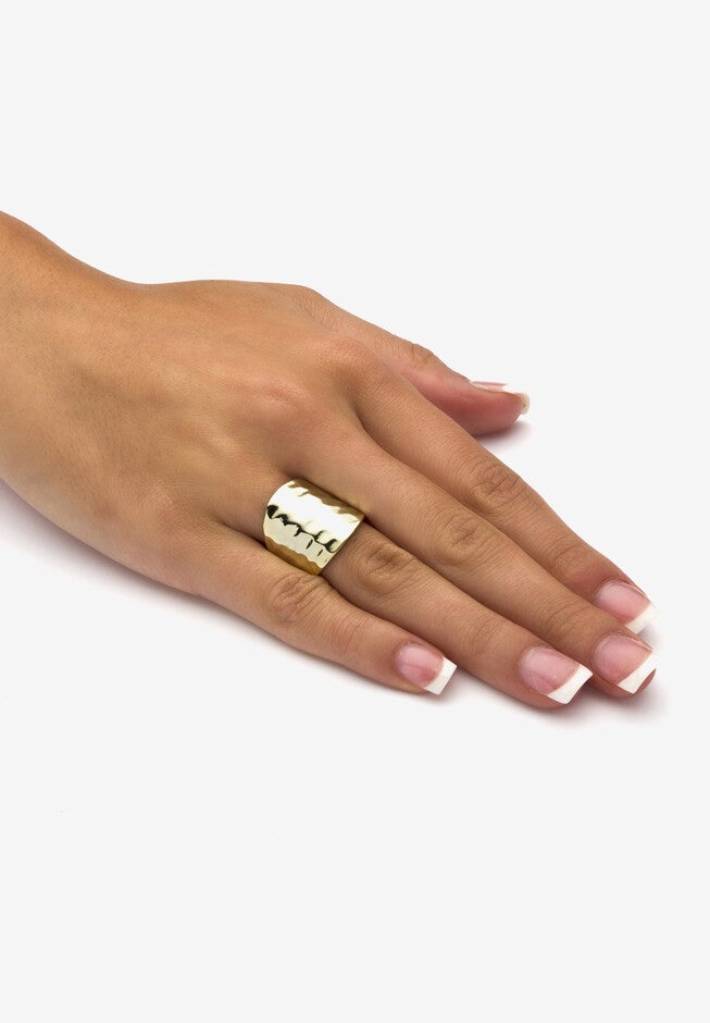 Yellow Gold Over Sterling Silver Hammered Dome Ring (5Mm) Jewelry, , alternate image number null