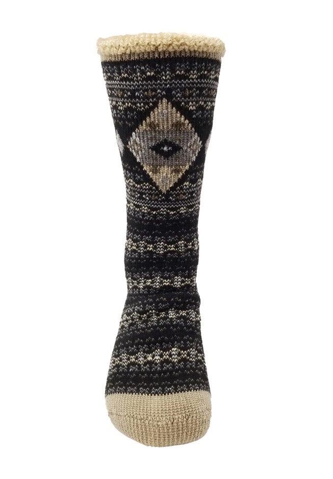 Diamond Fairisle Thermal Socks, BLACK, hi-res image number 0