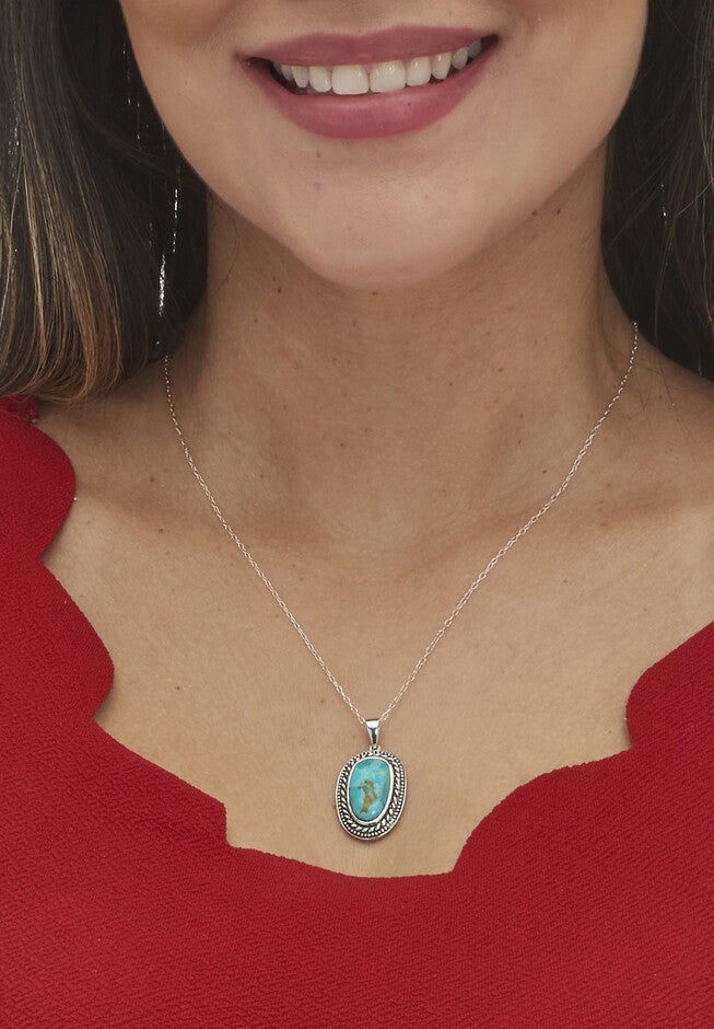 Genuine Turquoise Sterling Silver Pendant, , alternate image number null