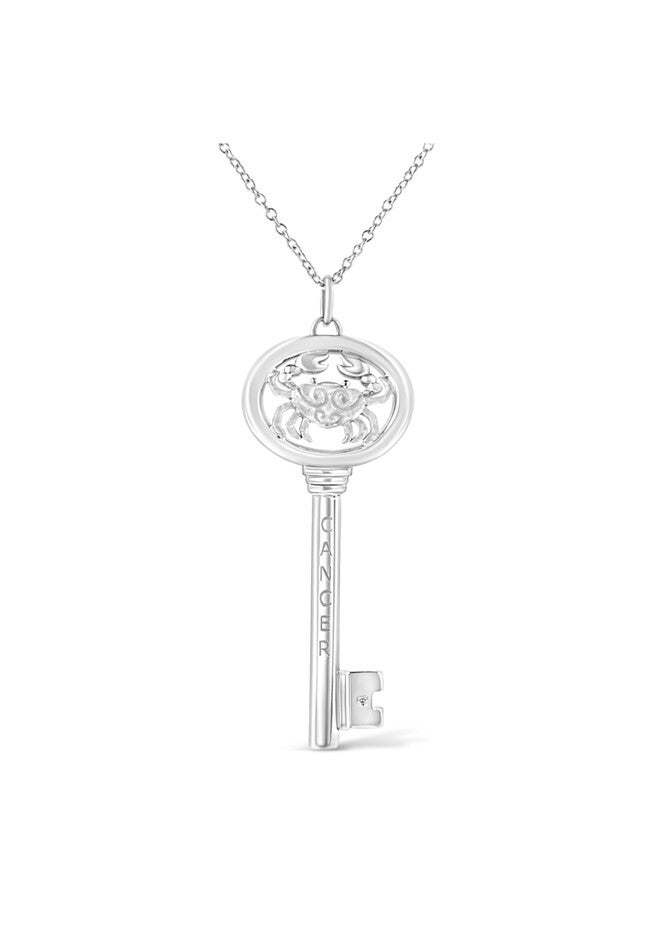 Sterling Silver Diamond Accent Cancer Zodiac Key Pendant Necklace, WHITE, hi-res image number 0