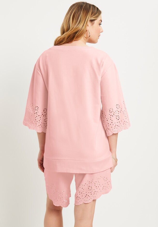 Eyelet-Detailed Shirt & Short Set, , on-hover image number 1