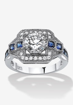 3.26 Tcw Round Cubic Zirconia Square Halo Ring In Platinum-Plated Sterling Silver