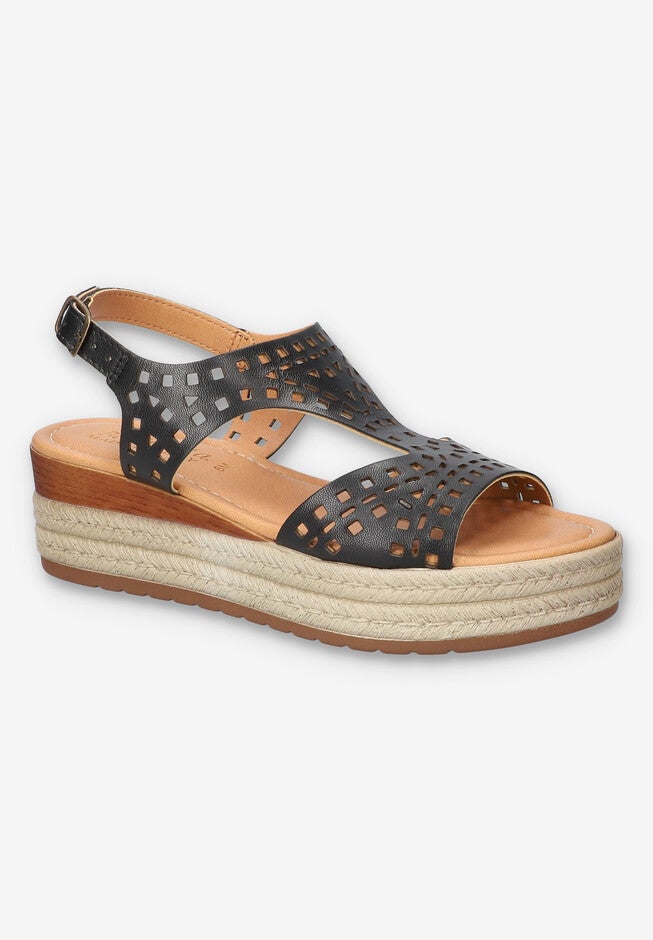 Ann-Italy Wedge Sandal, BLACK LEATHER, hi-res image number 0