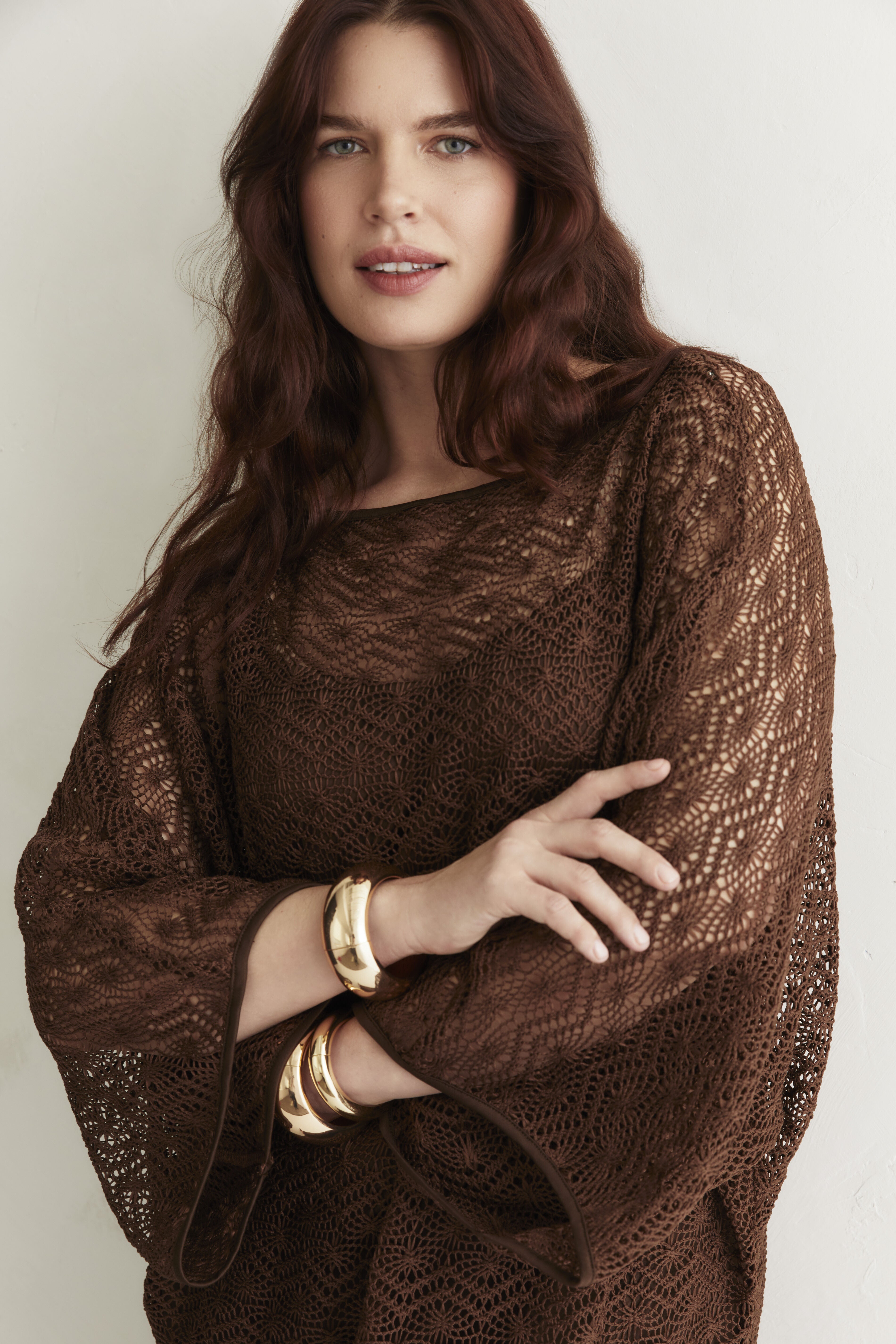 Lace Kimono Dress with Fringe, CHESTNUT, alternate image number 3