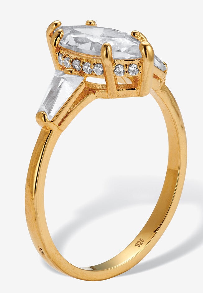 3.12 Tcw Marquise Cz 14K Yellow Gold-Plated Sterling Silver Engagement Ring, , on-hover image number 1