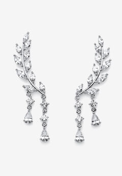 Silvertone Marquise Cut Ear Climber Drop Earrings Cubic Zirconia