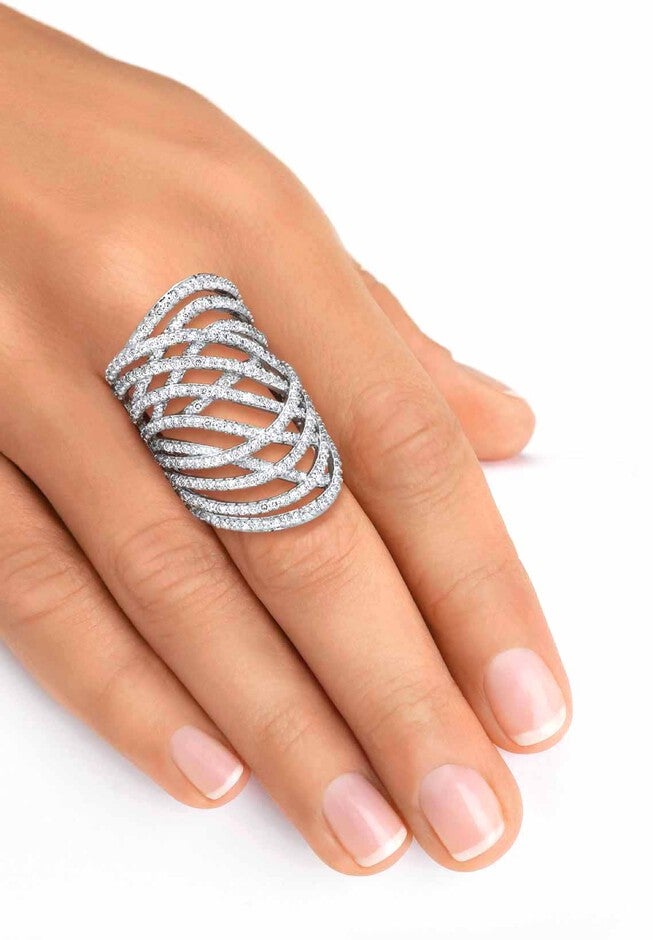 Platinum-Plated Cubic Zirconia Crossover Ring, , alternate image number null