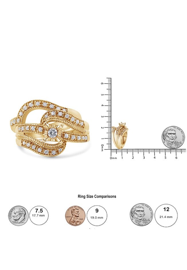 Yellow Gold Plated Silver 1/3 Cttw Round Diamond Crisscross Engagement Ring Bridal Set, , alternate image number 4