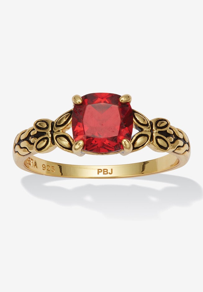 Cushion Cut Birthstone Ring In Gold-Plated Sterling Silver, JULY, hi-res image number 0