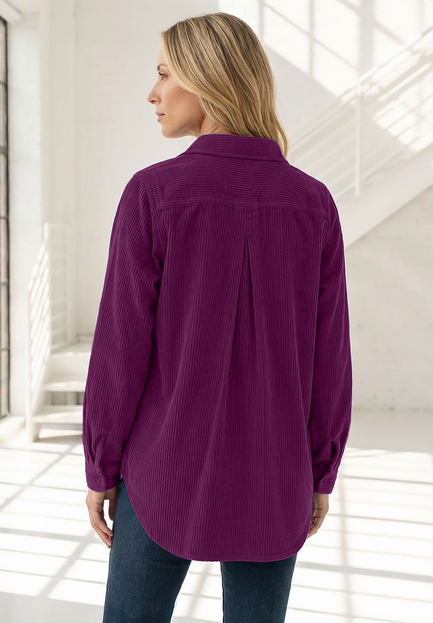 Corduroy Button-Front Shirt, DARK BERRY, on-hover image number 1
