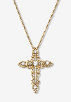 .32 Tcw Round Cz 14K Yellow Gold-Plated Cross Pendant Necklace 18-Inch