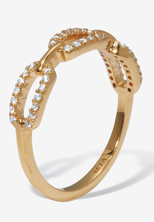 .21 Tcw Round Cubic Zirconia 18K Yellow Gold-Plated Link Ring Jewelry, , on-hover image number null