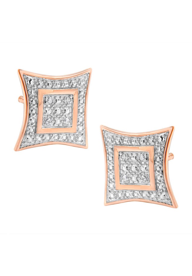 Rose Gold Plated Sterling Silver Diamond Accented 4Stone Four Pointed Star Shaped Halostyle Stud Earrings, ROSE GOLD, hi-res image number 0