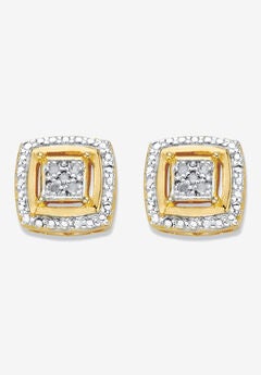 Diamond Accent Squared Two-Tone Gold-Plated Button Earrings