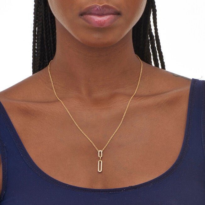 .20 TCW Round Cubic Zirconia 18k Gold-Plated Paperclip Drop Necklace 18-inch, WHITE, alternate image number 2