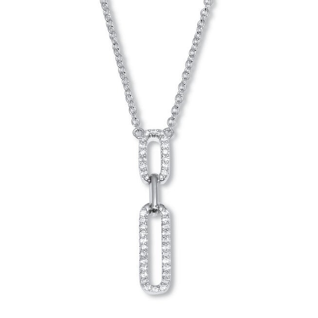 .20 TCW Round Cubic Zirconia Silvertone Paperclip Drop Necklace 18-inch, WHITE, hi-res image number null