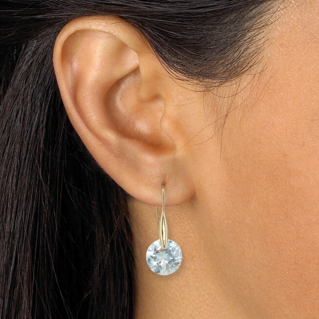 12 TCW Round Cubic Zirconia 18k Yellow Gold-Plated Drop Earrings, WHITE, alternate image number 2