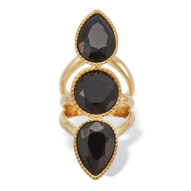 3-Stone Goldtone Onyx Cocktail Ring, BLACK, hi-res image number 0