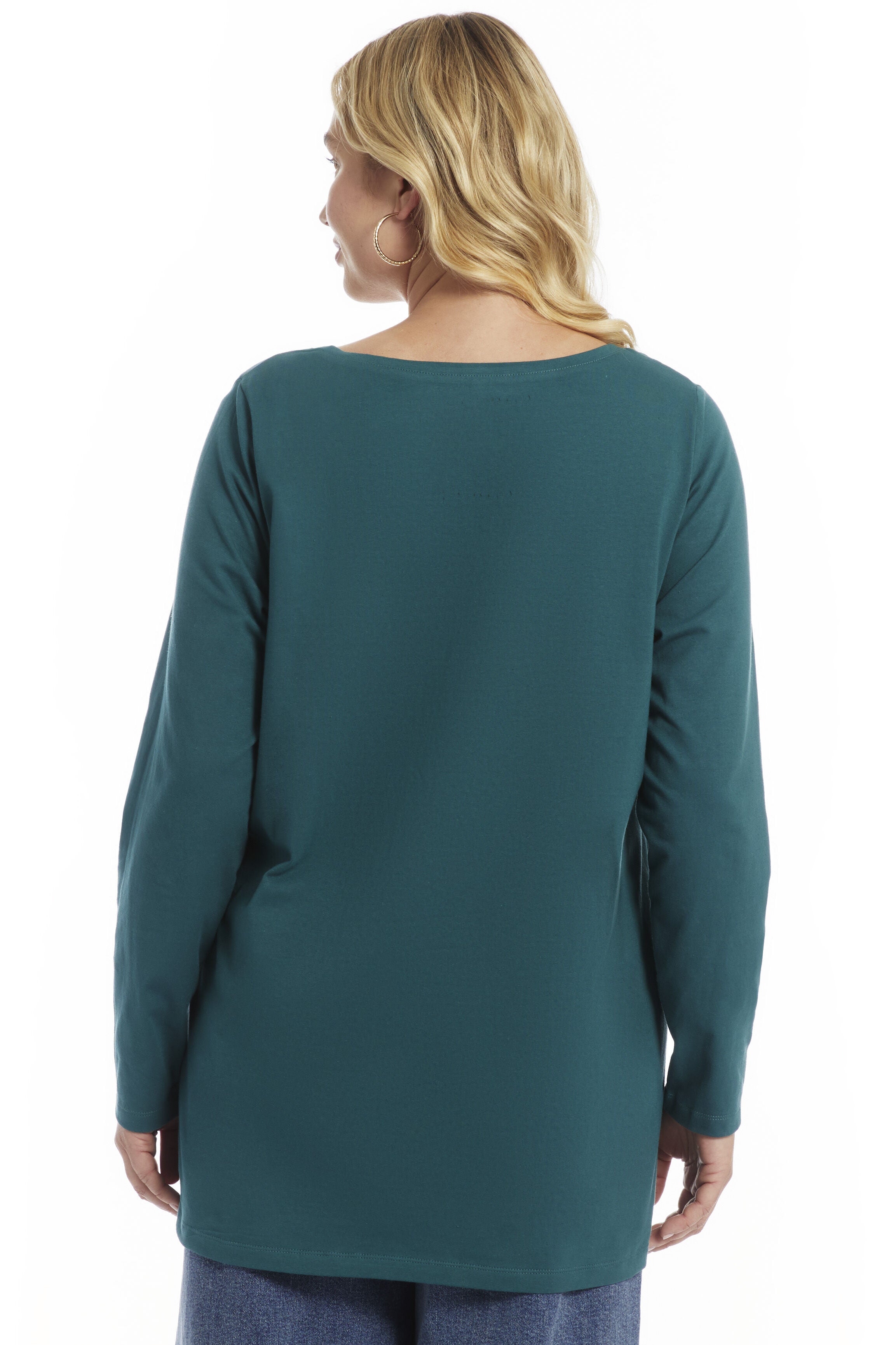Long-Sleeve V-Neck One + Only Tunic, GREEN HERON, on-hover image number 1