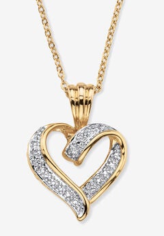 Diamond Accent Pave-Style 18K Gold-Plated Heart Pendant Necklace 18"-19"