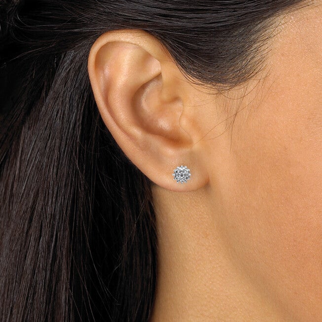 Diamond Accent Starburst Stud Earrings in Solid 10k Gold, WHITE, alternate image number 2