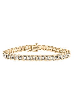 Yellow Gold Over Sterling Silver Diamond Chevron Link Tennis Bracelet