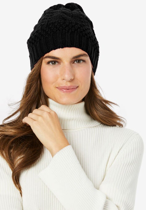 Cable Knit Hat, BLACK, hi-res image number null