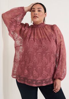 Smocked Mockneck Blouse