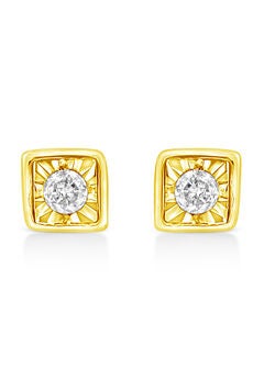 Yellow Gold Over Silver 1/10 Cttw Miracle-Set Diamond Stud Earrings - Choice Of Shape
