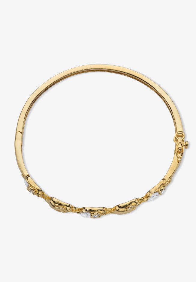 Diamond Accent Gold-Plated Elephant Parade Bangle Bracelet 7 inches, , on-hover image number 1