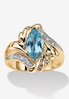 2.05 Tcw Marquise-Cut Aqua Cubic Zirconia Gold-Plated Bypass Cocktail Ring