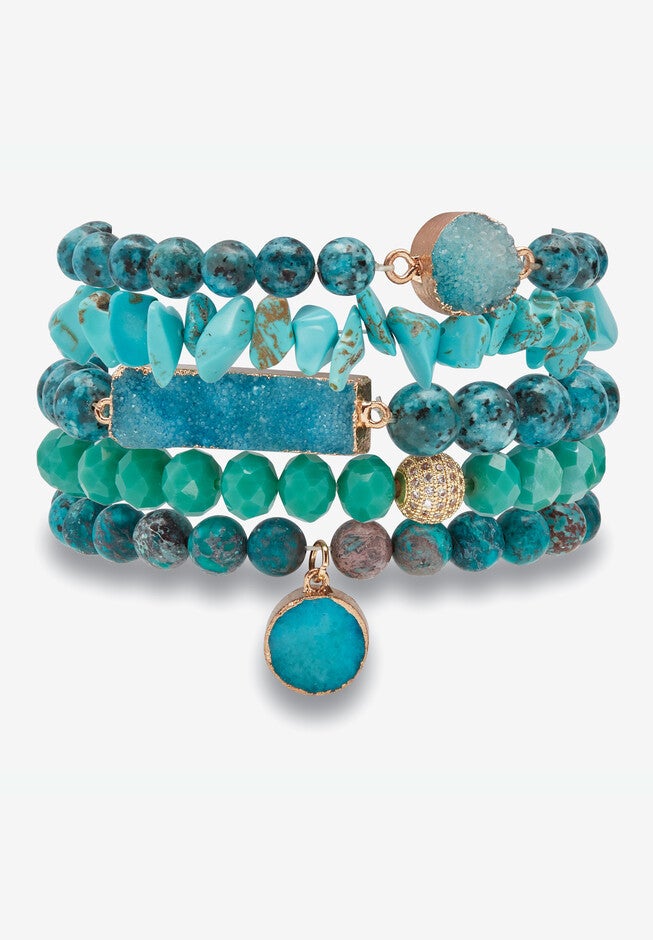 Genuine Blue Jasper Goldtone Necklace And Beaded Bracelet Set, 34 Inches, , alternate image number 9