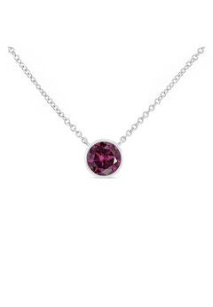 Silver Bezel Set 3.5Mm Created Gemstone Solitaire 18" Pendant Necklace - Choice Of Birthstone