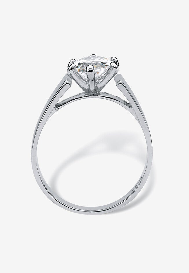 Sterling Silver Cubic Zirconia Wide Band Solitaire Engagement Ring, , on-hover image number 1