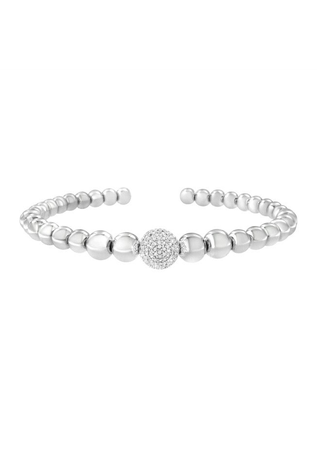 Sterling Silver 1/6 Cttw Diamond Rondelle Graduated Ball Bead Cuff Bangle Bracelet, , alternate image number 2