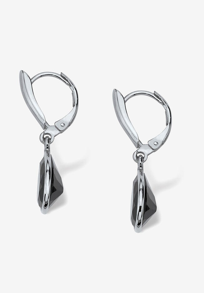 Silvertone Drop Earrings (29X8.5Mm) Pear Shaped Natural Black Onyx, , on-hover image number null