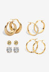 Yellow Gold Ion Plated Stainless & Goldtone Earring Set, GOLD, hi-res image number null