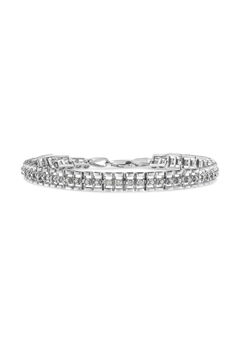 Sterling Silver 1.0 Cttw Diamond Double Link Tennis Bracelet