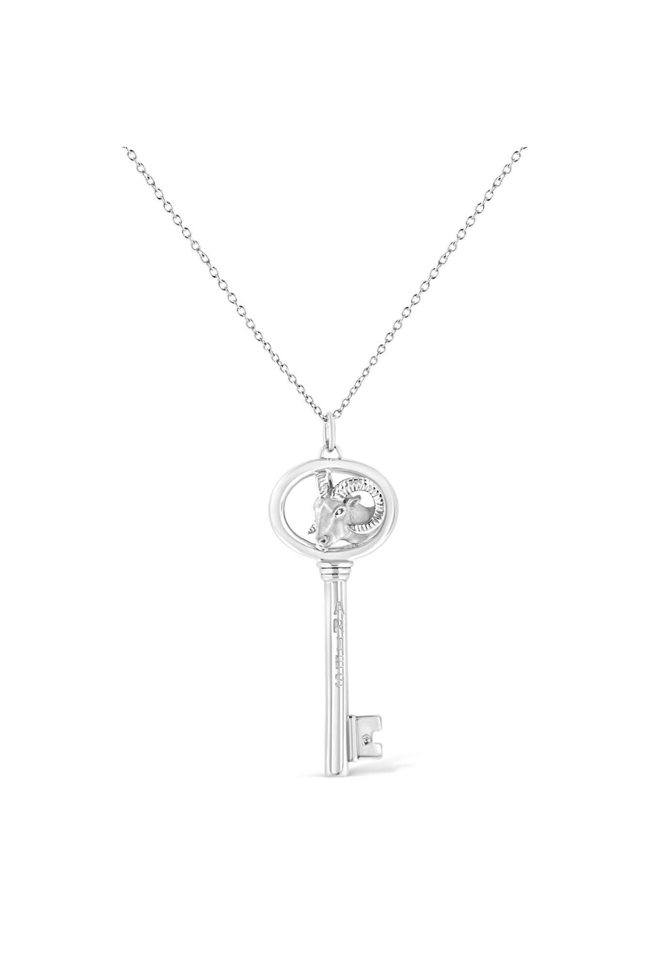 Sterling Silver Diamond Accent Aries Zodiac Key Pendant Necklace, , on-hover image number 1