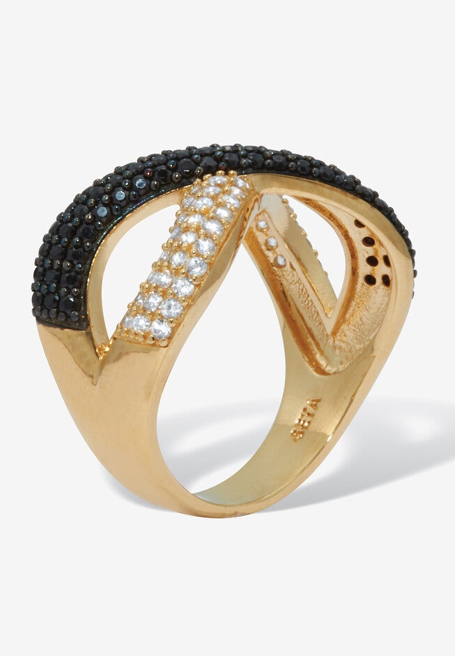 .49 Tcw Round Cz And Black Spinel Gold Ion-Plated Sterling Silver Crossover Ring, , on-hover image number 1