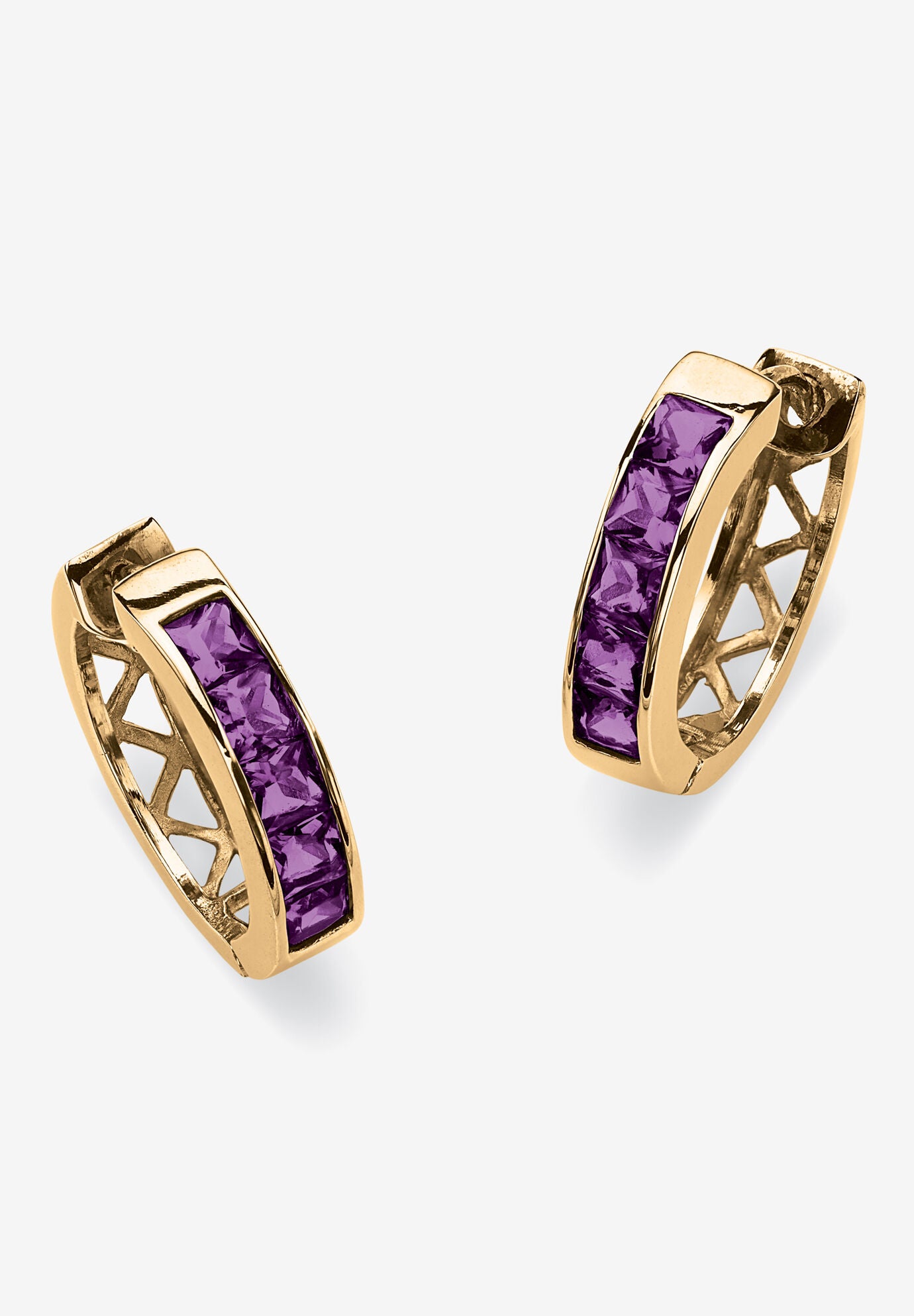 Birthstone Gold-Plated Huggie Earrings, FEBRUARY, hi-res image number 0