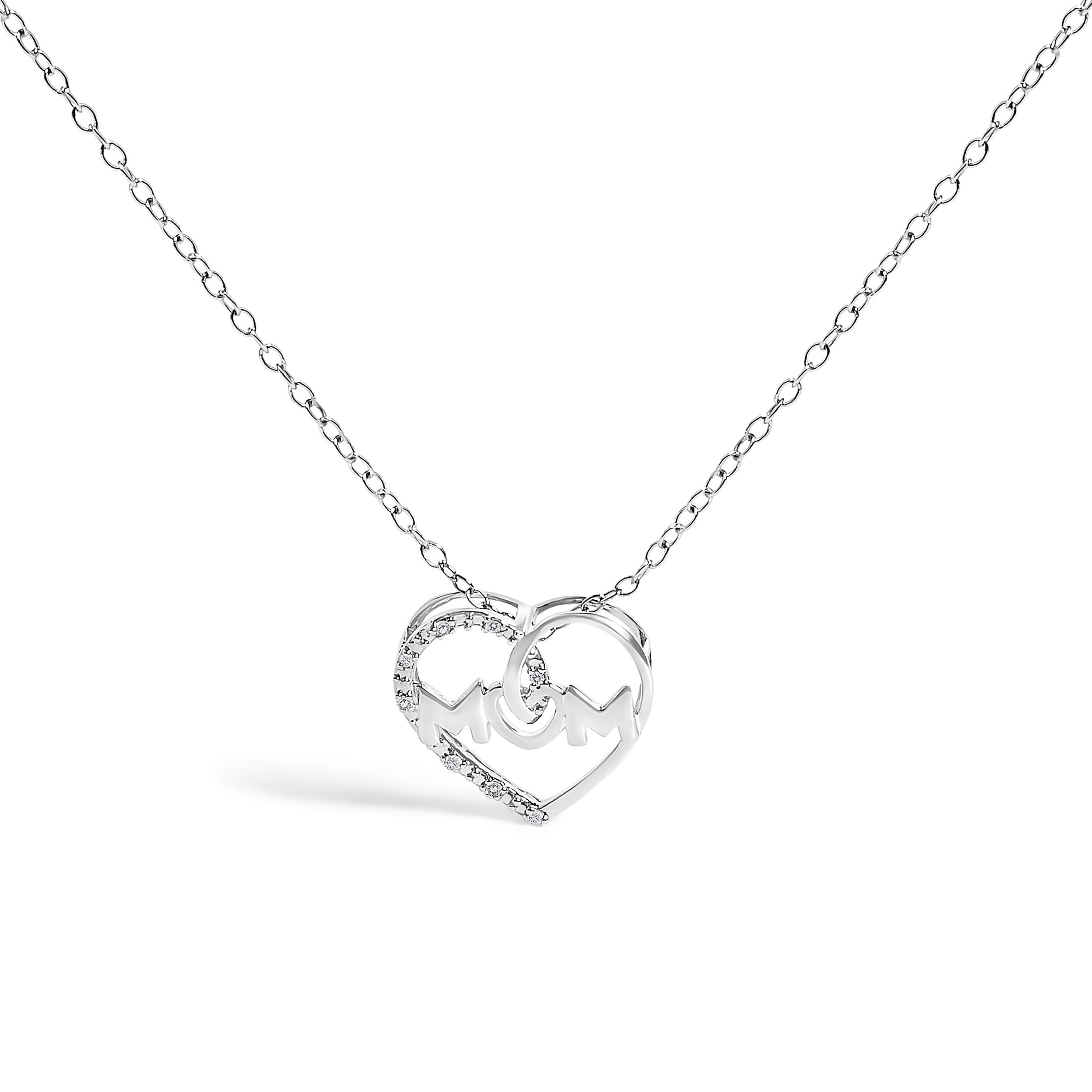 Silver Diamond Accent MOM Heart Pendant Necklace, WHITE, hi-res image number 0