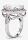 Silver Tone Aurora Borealis and Pink Halo Cocktail Ring, , on-hover image number null